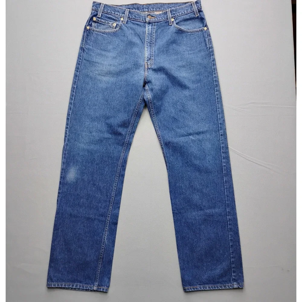 Vintage 1998 Levis 505 Regular Fit Straight Leg Blue Denim Jeans Mens 36x32